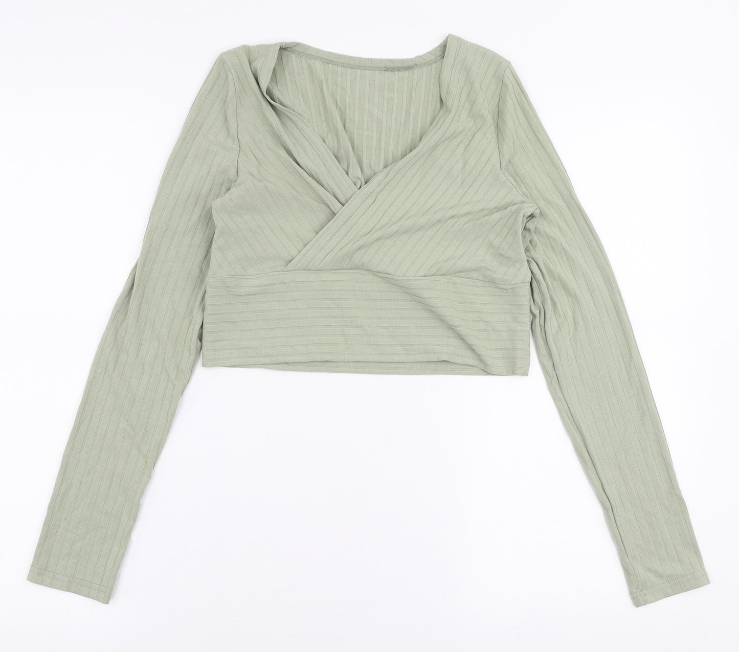SheIn Womens Green  Polyester Cropped T-Shirt Size M V-Neck