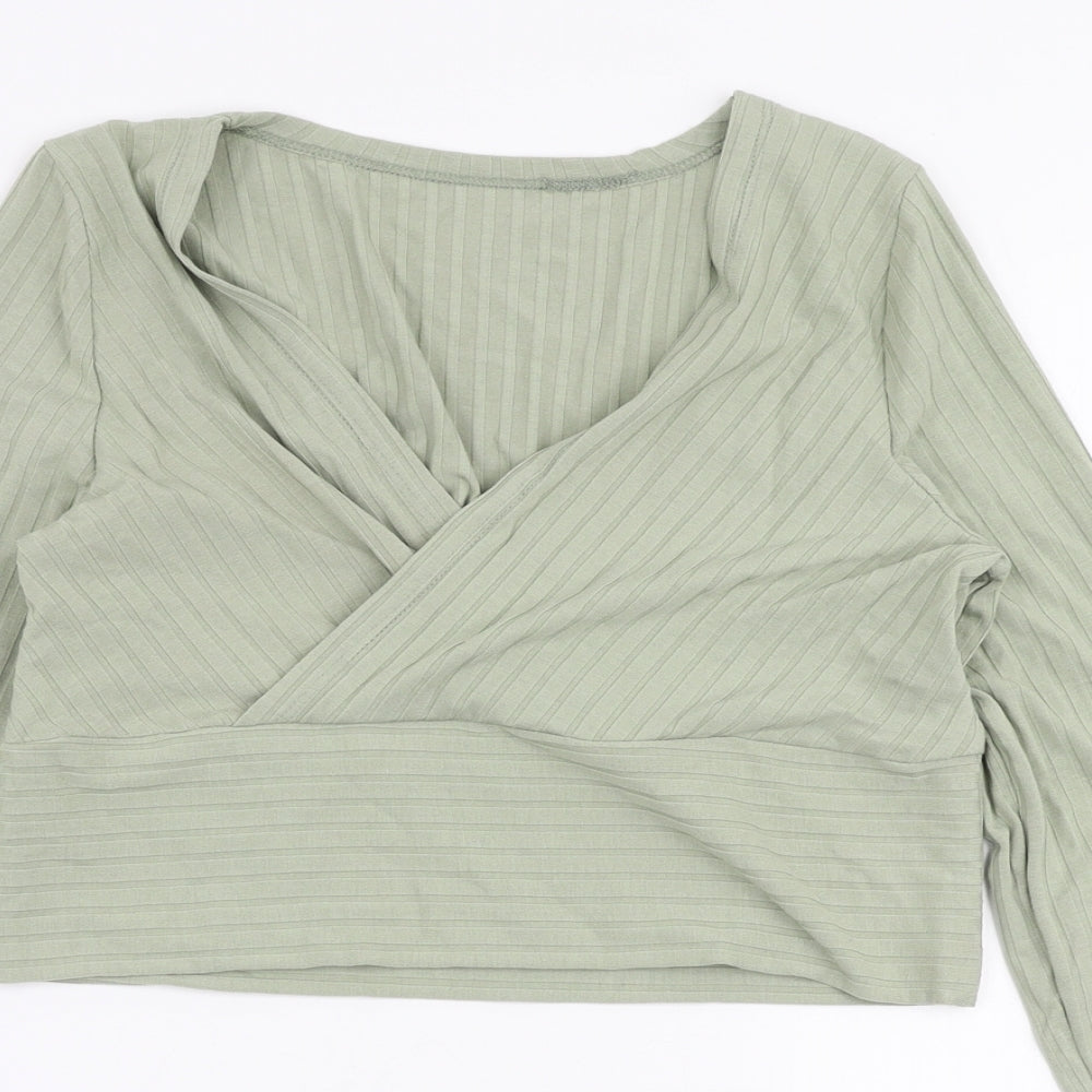 SheIn Womens Green  Polyester Cropped T-Shirt Size M V-Neck