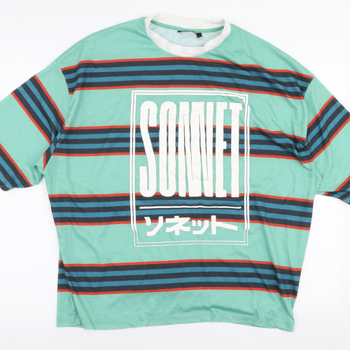 ASOS Mens Multicoloured Striped Polyester  T-Shirt Size S Round Neck