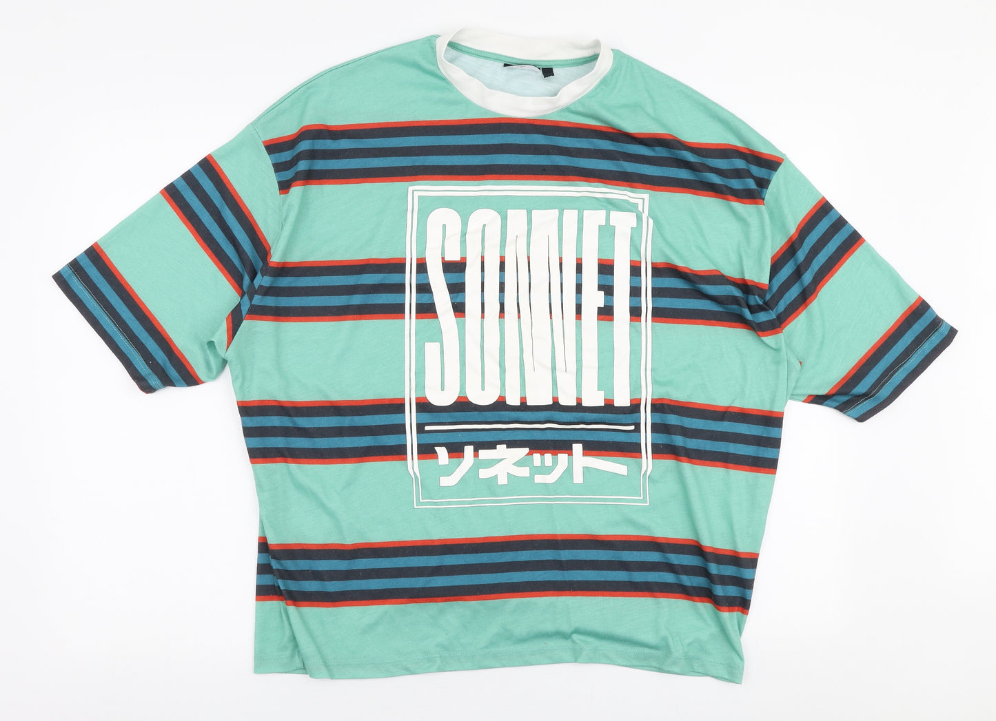 ASOS Mens Multicoloured Striped Polyester  T-Shirt Size S Round Neck
