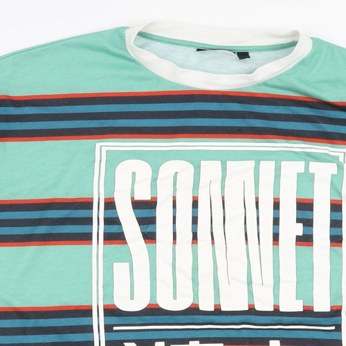 ASOS Mens Multicoloured Striped Polyester  T-Shirt Size S Round Neck