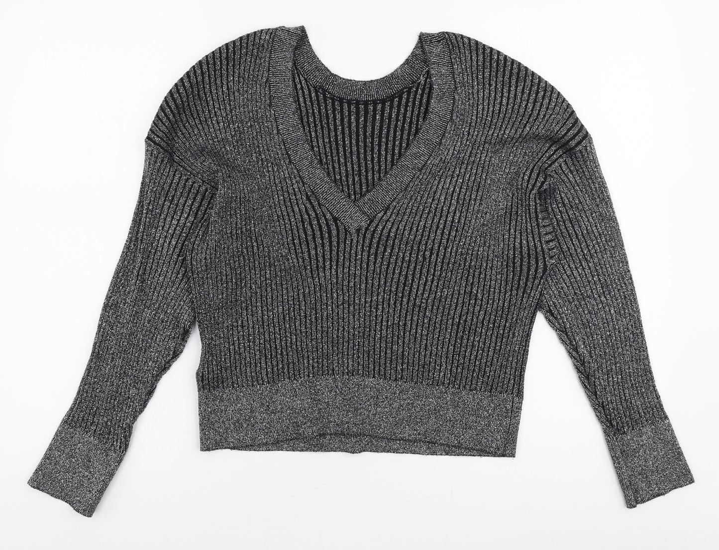 Topshop Womens Silver V-Neck  Polyester Pullover Jumper Size 12