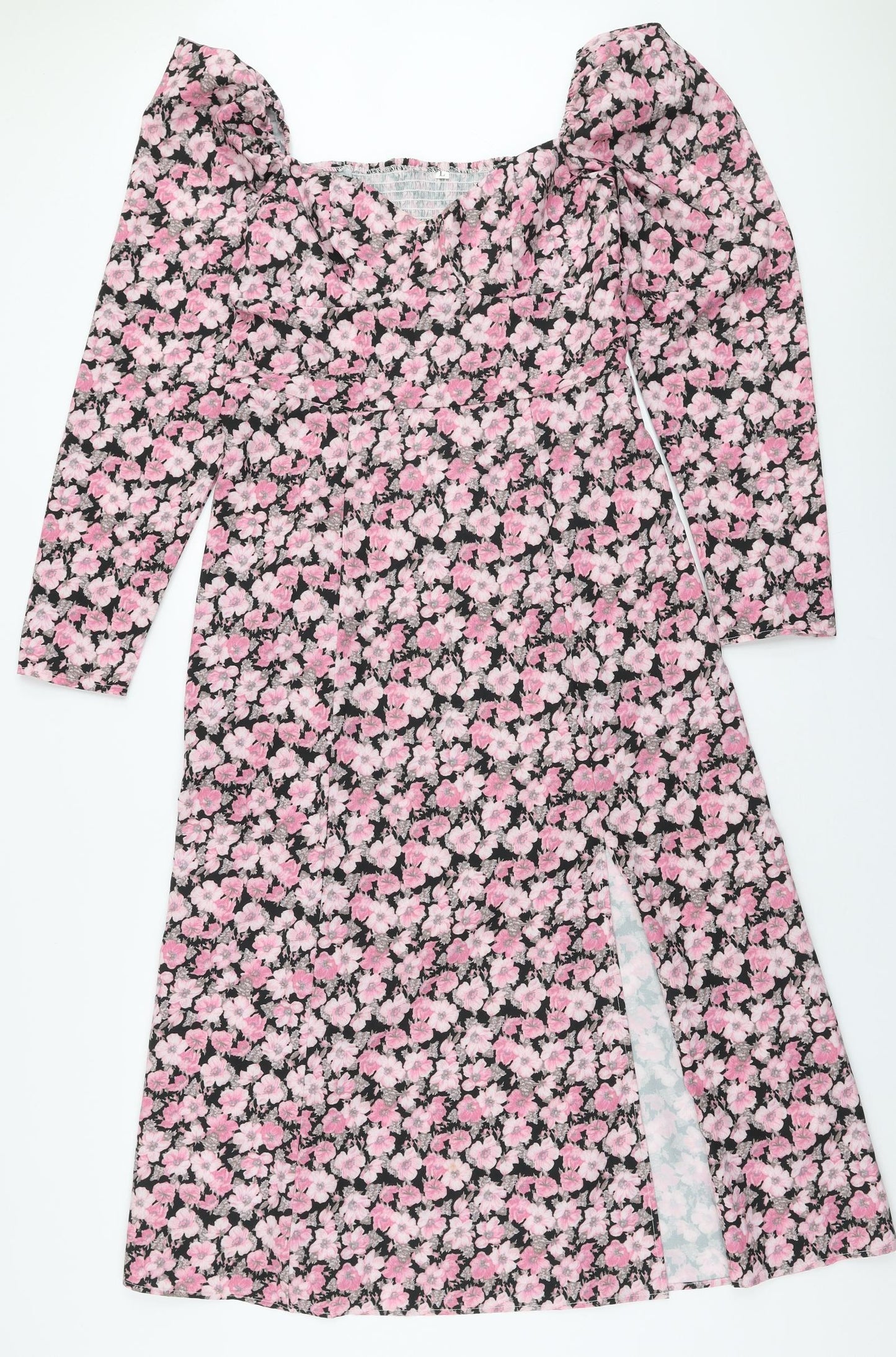 SheIn Womens Pink Floral Polyester Trapeze & Swing  Size L  Square Neck Zip