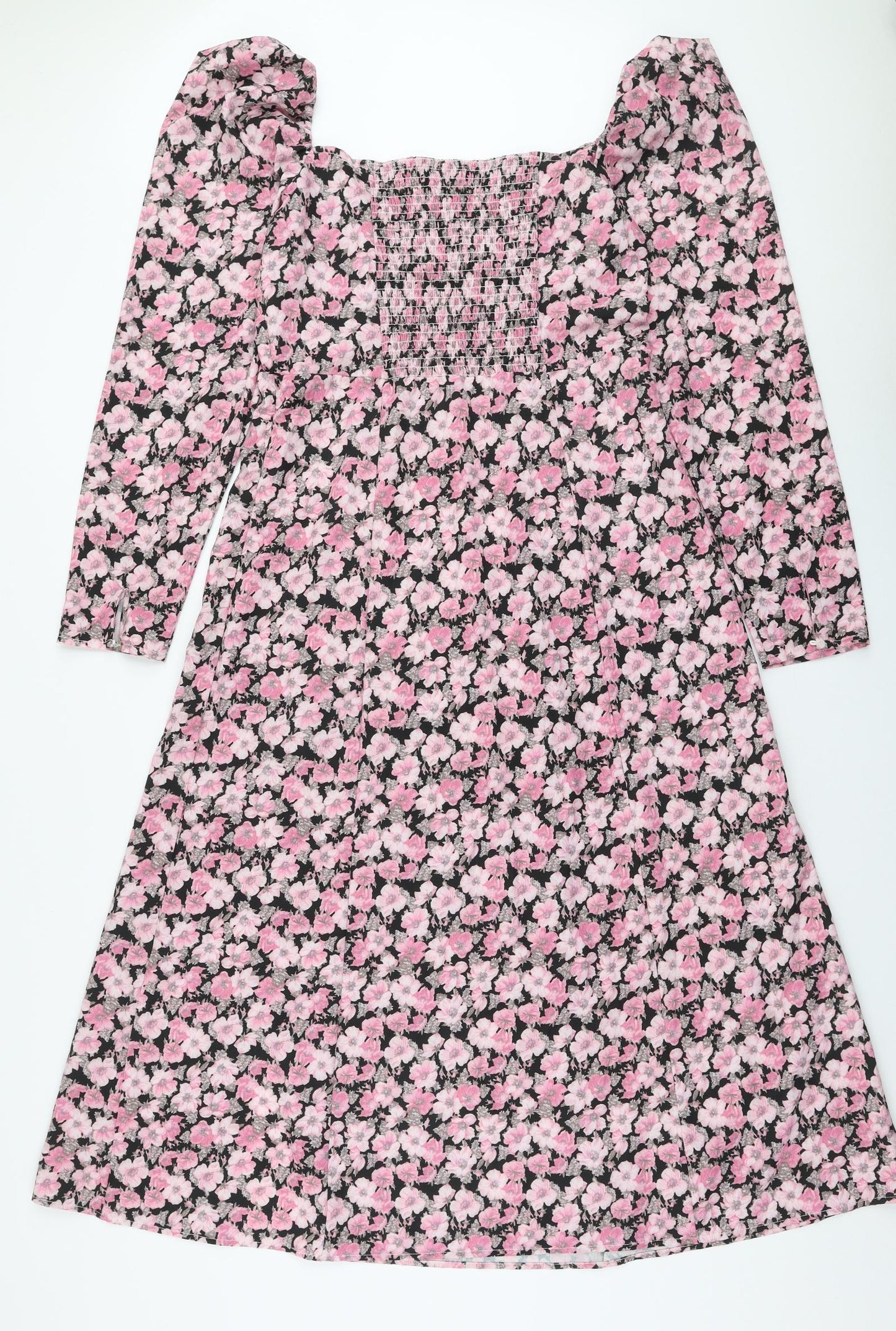 SheIn Womens Pink Floral Polyester Trapeze & Swing  Size L  Square Neck Zip