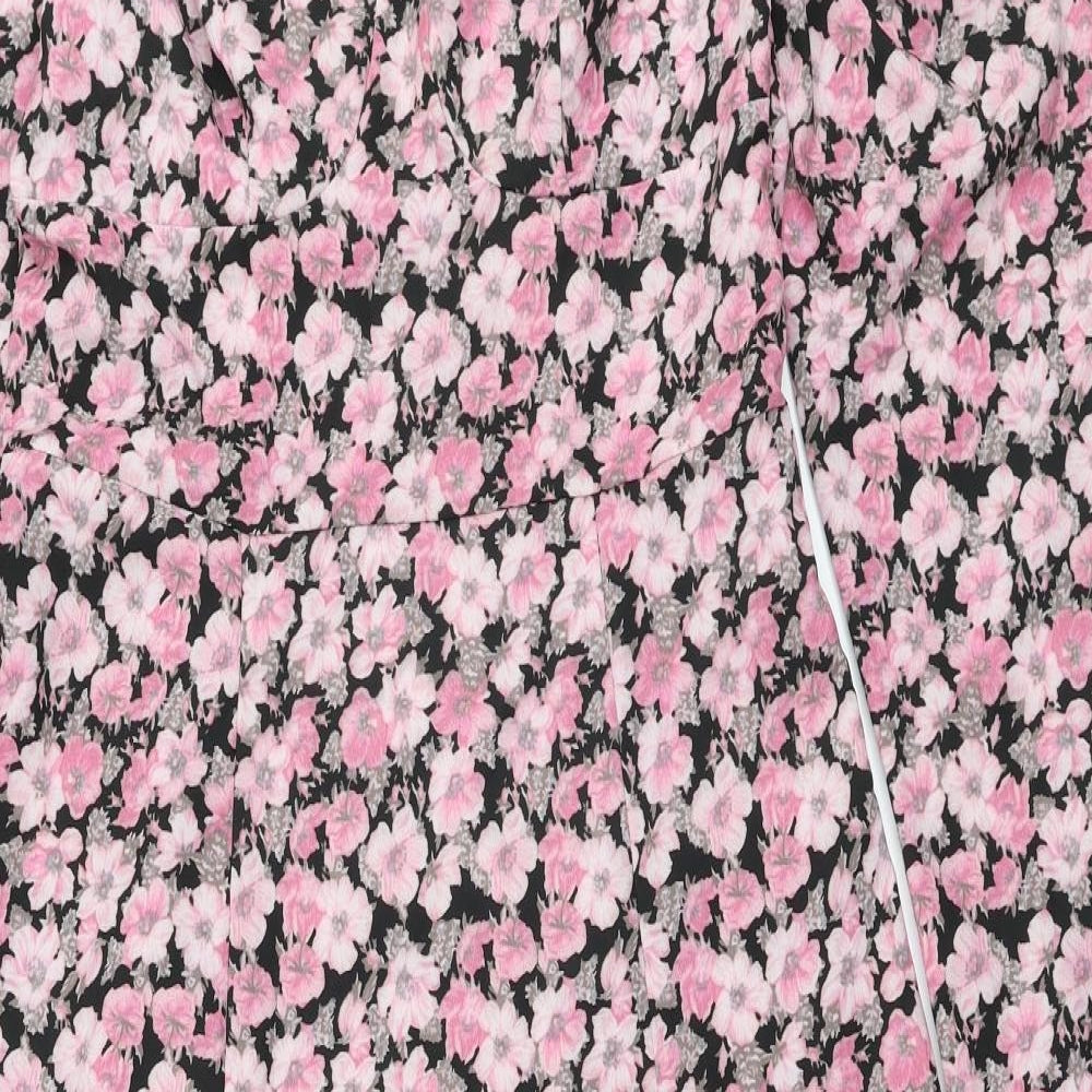 SheIn Womens Pink Floral Polyester Trapeze & Swing  Size L  Square Neck Zip