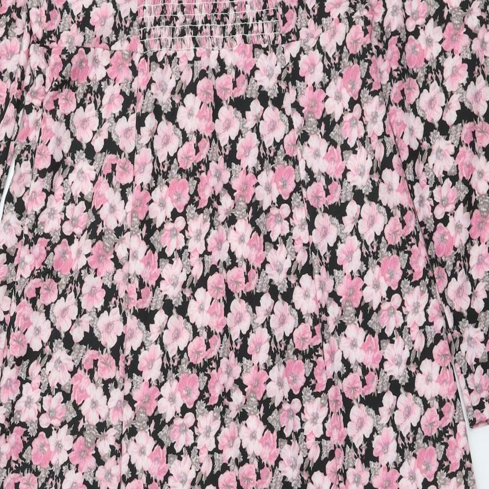 SheIn Womens Pink Floral Polyester Trapeze & Swing  Size L  Square Neck Zip
