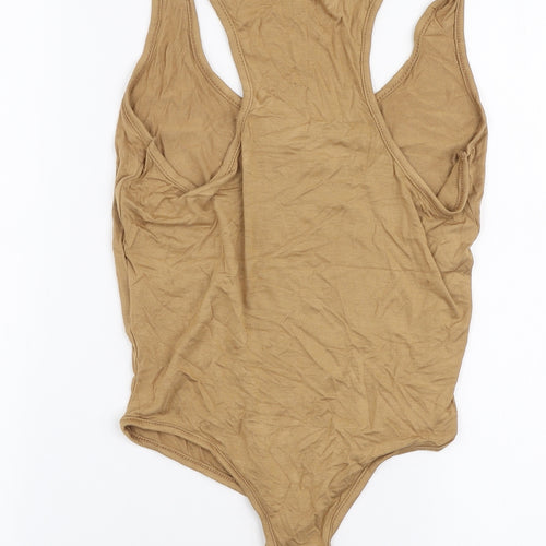 PRETTYLITTLETHING Womens Beige  Viscose Bodysuit One-Piece Size 12  Snap