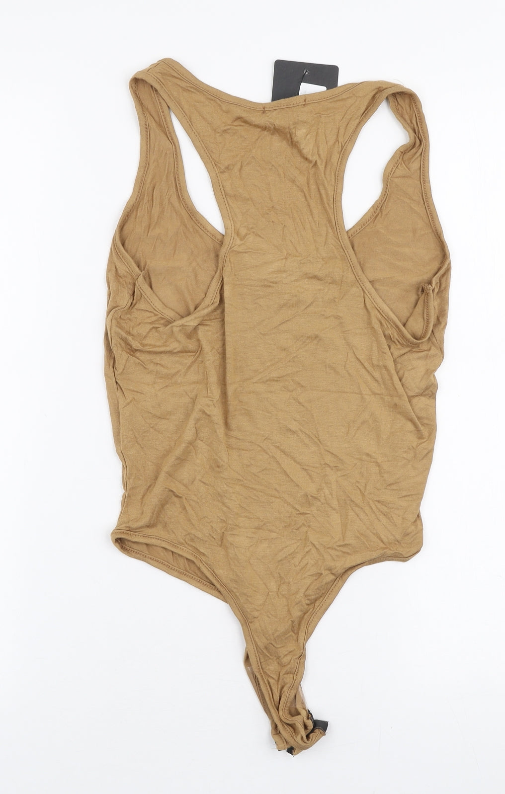 PRETTYLITTLETHING Womens Beige  Viscose Bodysuit One-Piece Size 12  Snap