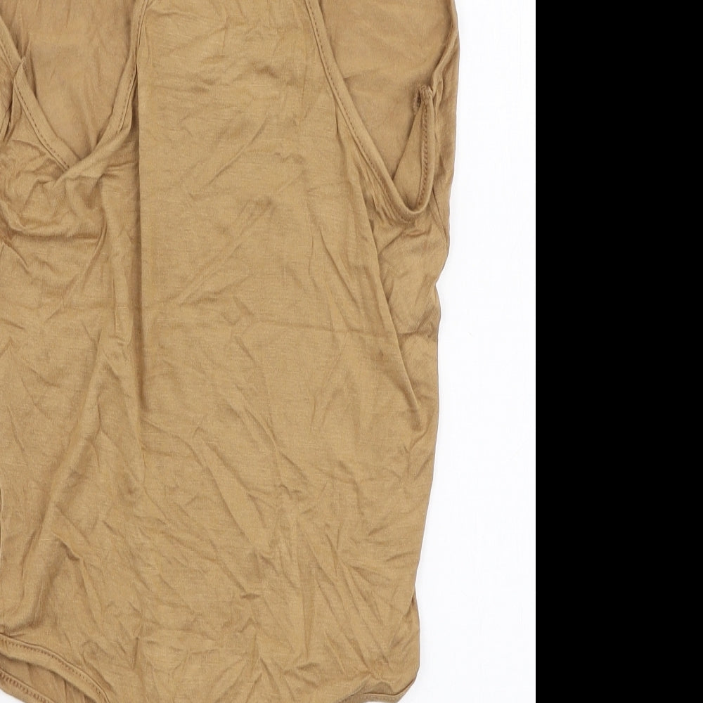 PRETTYLITTLETHING Womens Beige  Viscose Bodysuit One-Piece Size 12  Snap
