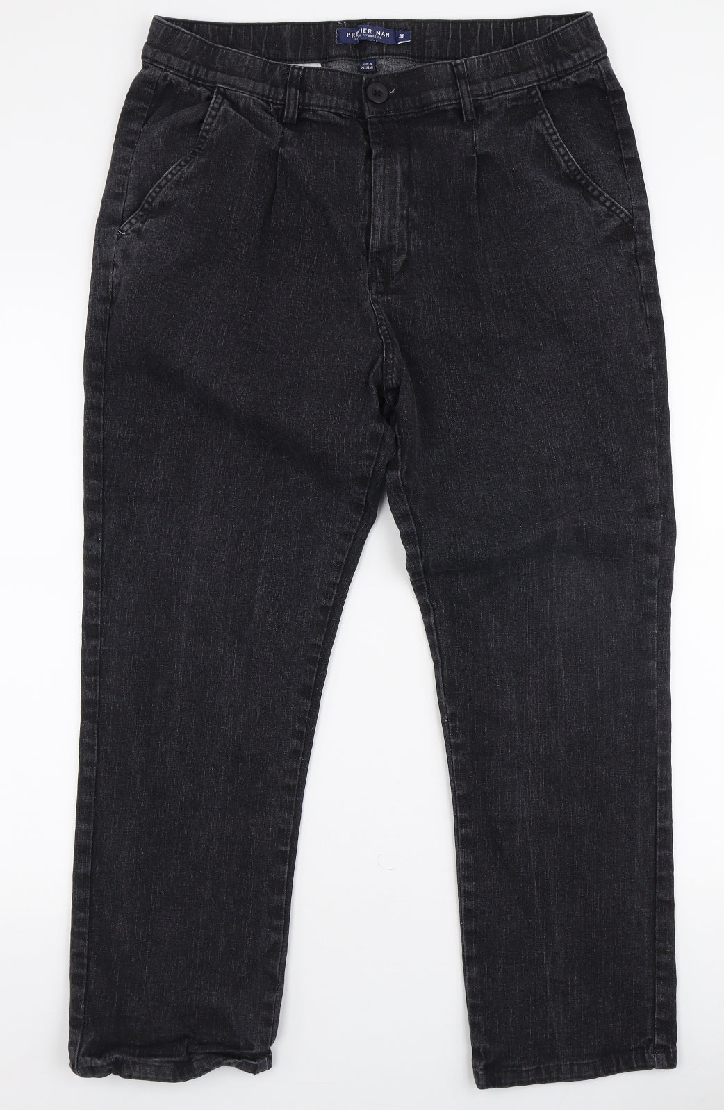 Premiere Man Mens Grey  Cotton Straight Jeans Size 38 in L28 in Regular Zip