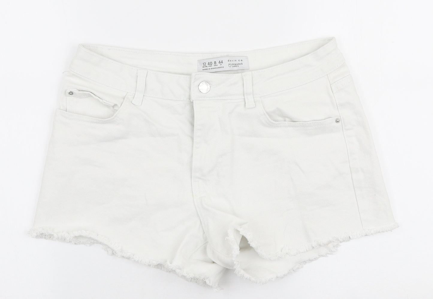 Denim Co Womens White  Cotton Hot Pants Shorts Size 12 L3 in Regular Zip