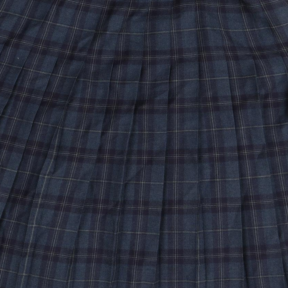 EWM Womens Blue Plaid Wool Pleated Skirt Size 20   Zip