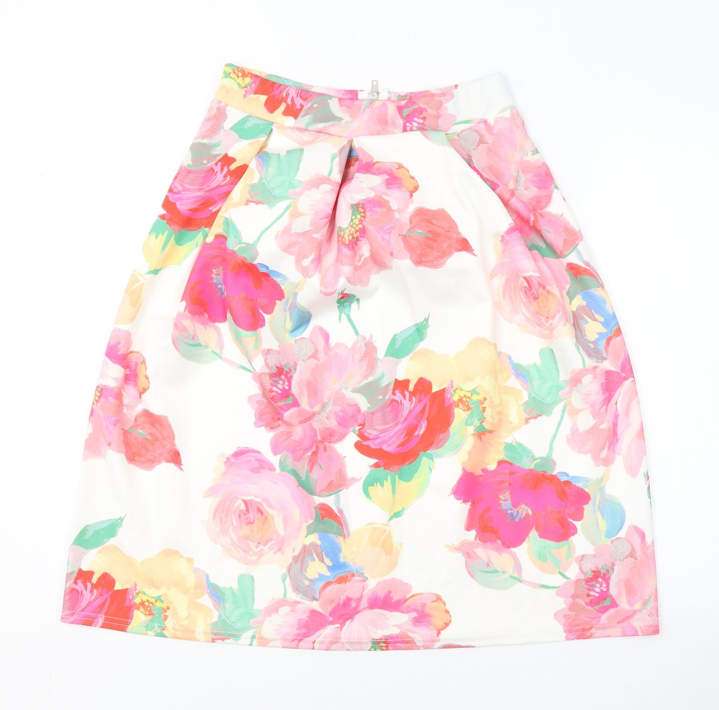 Lustre Womens White Floral Polyester A-Line Skirt Size 12   Zip