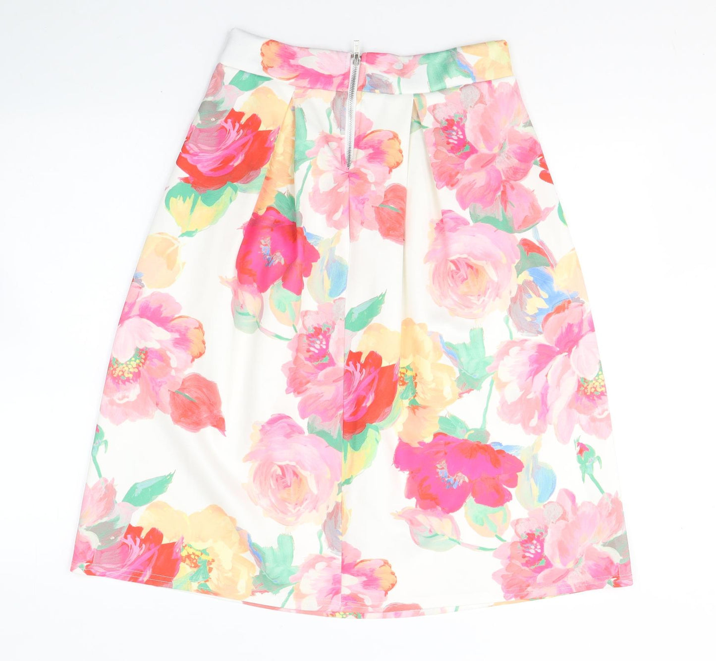 Lustre Womens White Floral Polyester A-Line Skirt Size 12   Zip