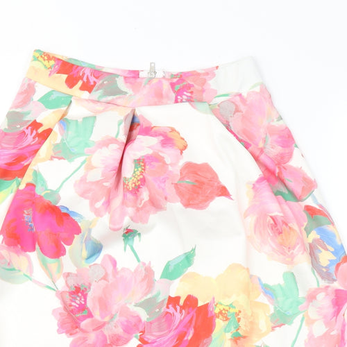 Lustre Womens White Floral Polyester A-Line Skirt Size 12   Zip