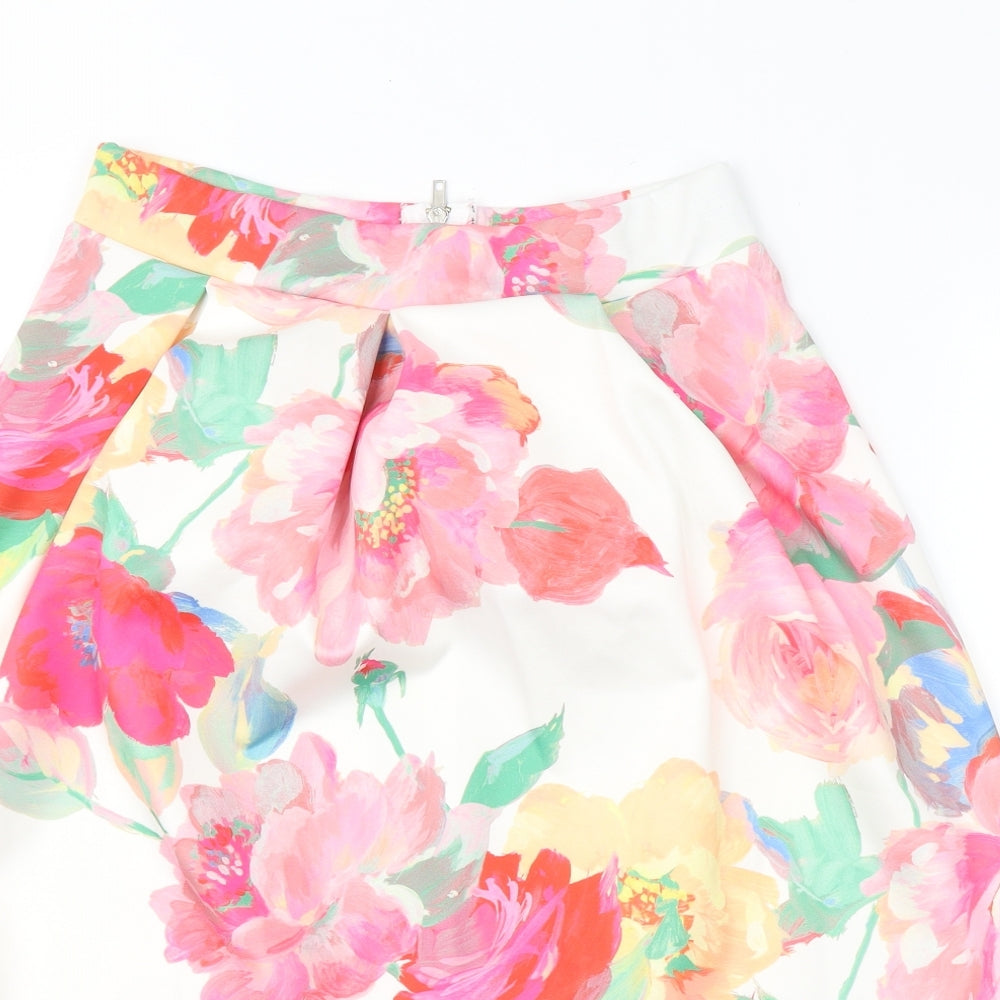 Lustre Womens White Floral Polyester A-Line Skirt Size 12   Zip