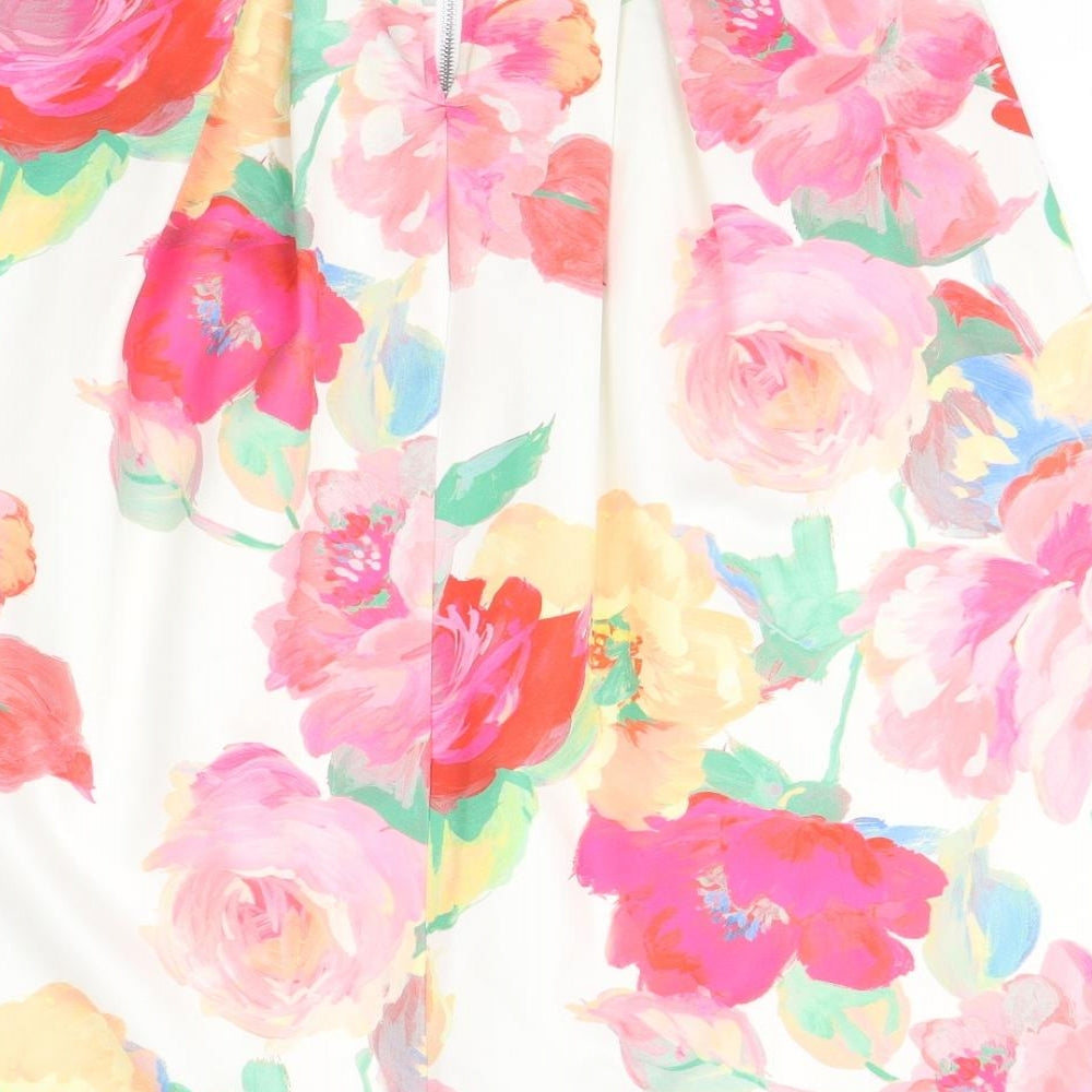 Lustre Womens White Floral Polyester A-Line Skirt Size 12   Zip