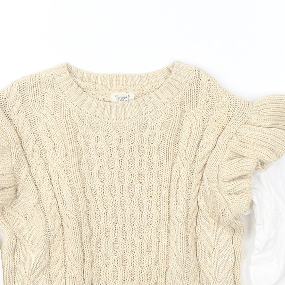River Island Girls Beige Round Neck  Acrylic Pullover Jumper Size 3-4 Years  Pullover