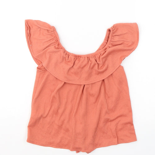 Primark Girls Orange  Polyester Basic Blouse Size 9-10 Years Round Neck Pullover - knot detail