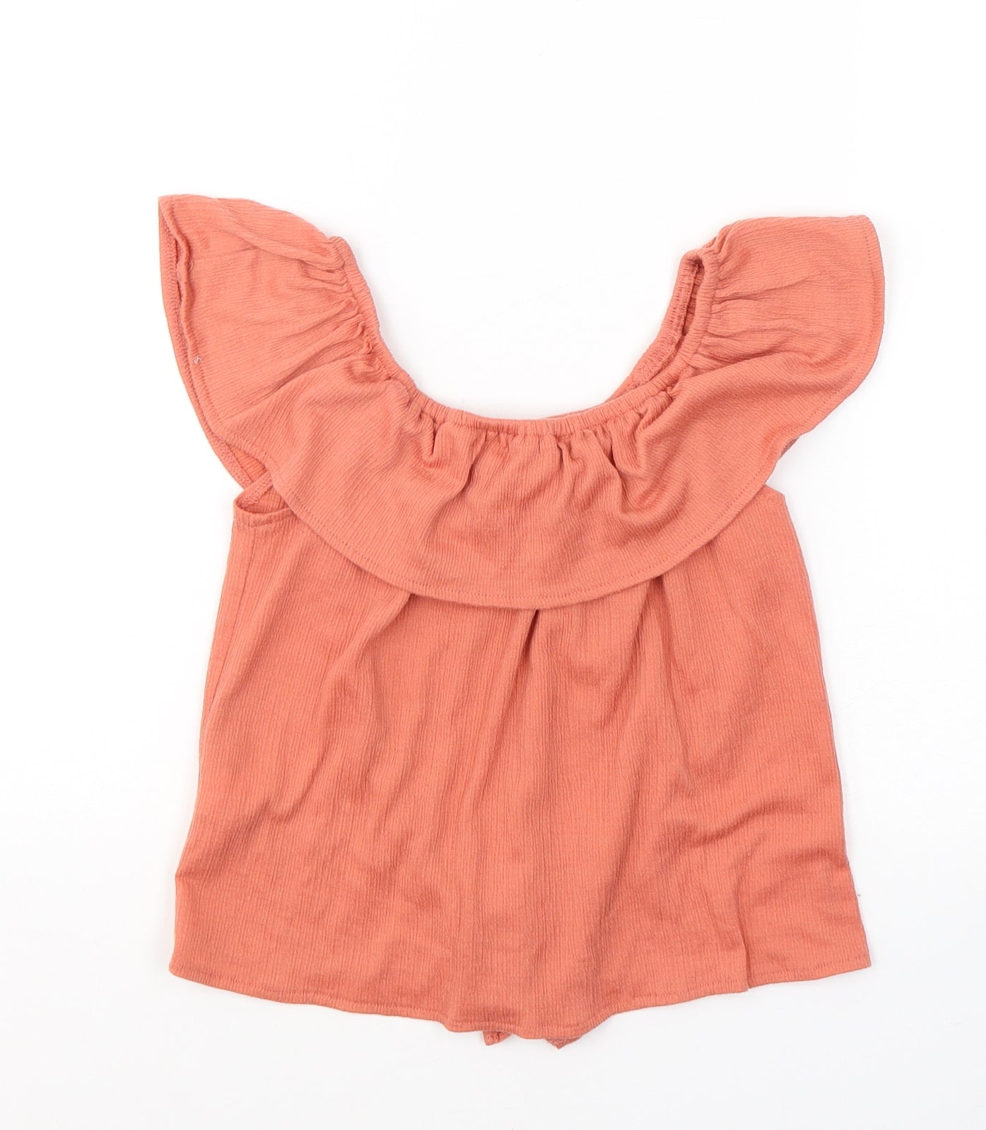 Primark Girls Orange  Polyester Basic Blouse Size 9-10 Years Round Neck Pullover - knot detail