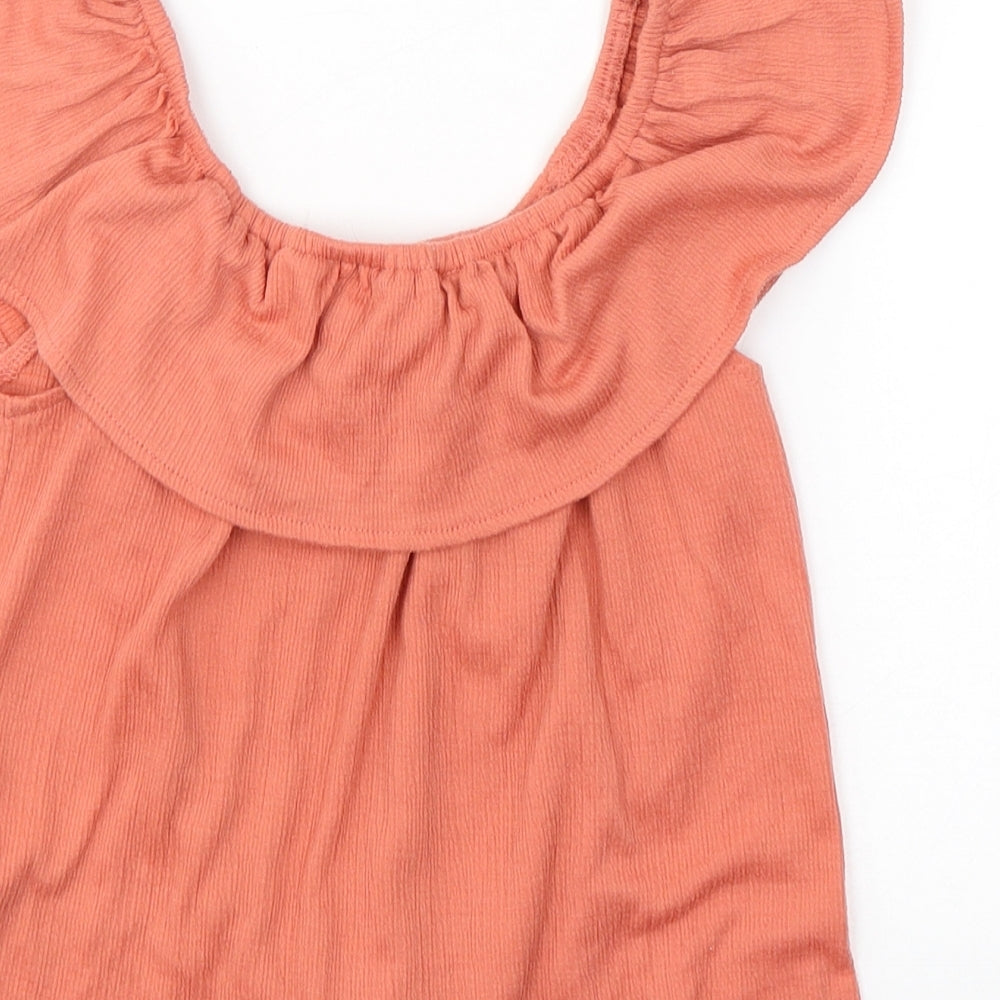 Primark Girls Orange  Polyester Basic Blouse Size 9-10 Years Round Neck Pullover - knot detail