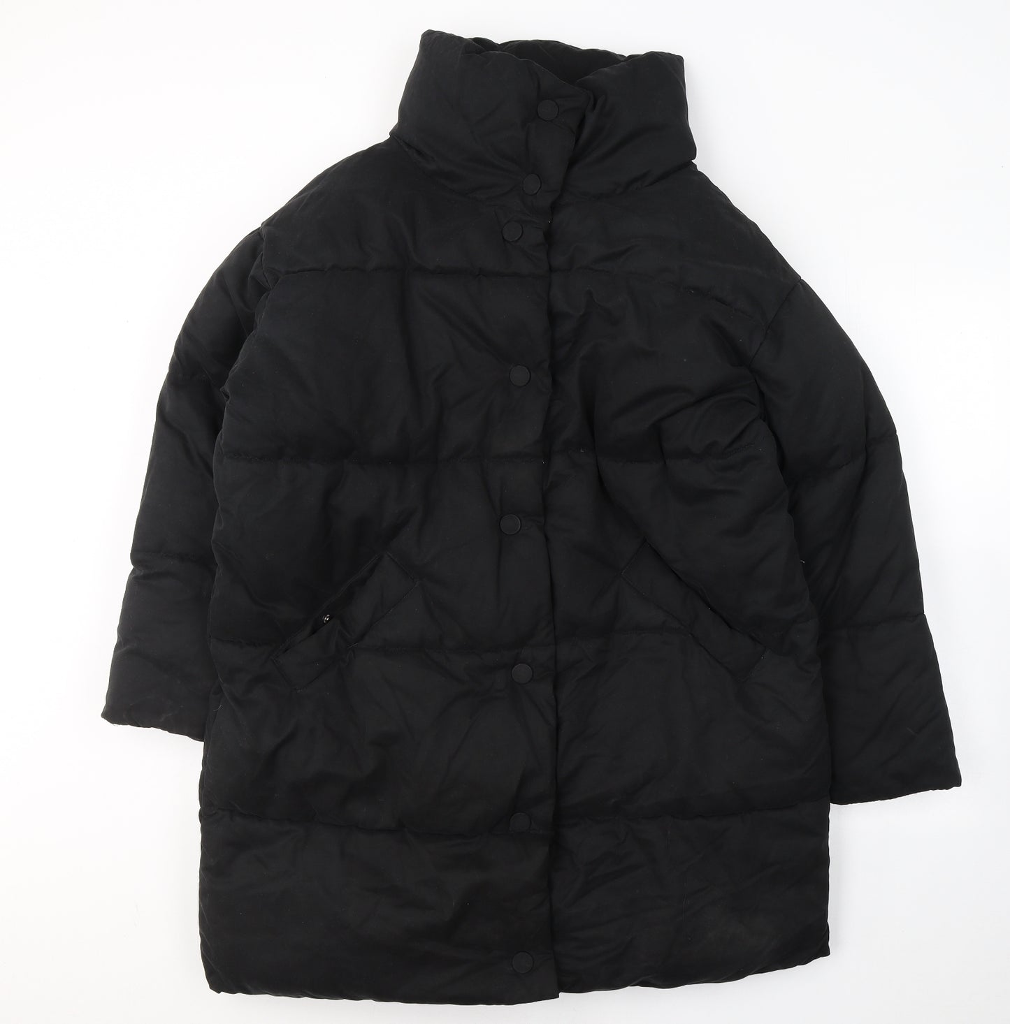 Monki Womens Black   Puffer Jacket Coat Size S  Button