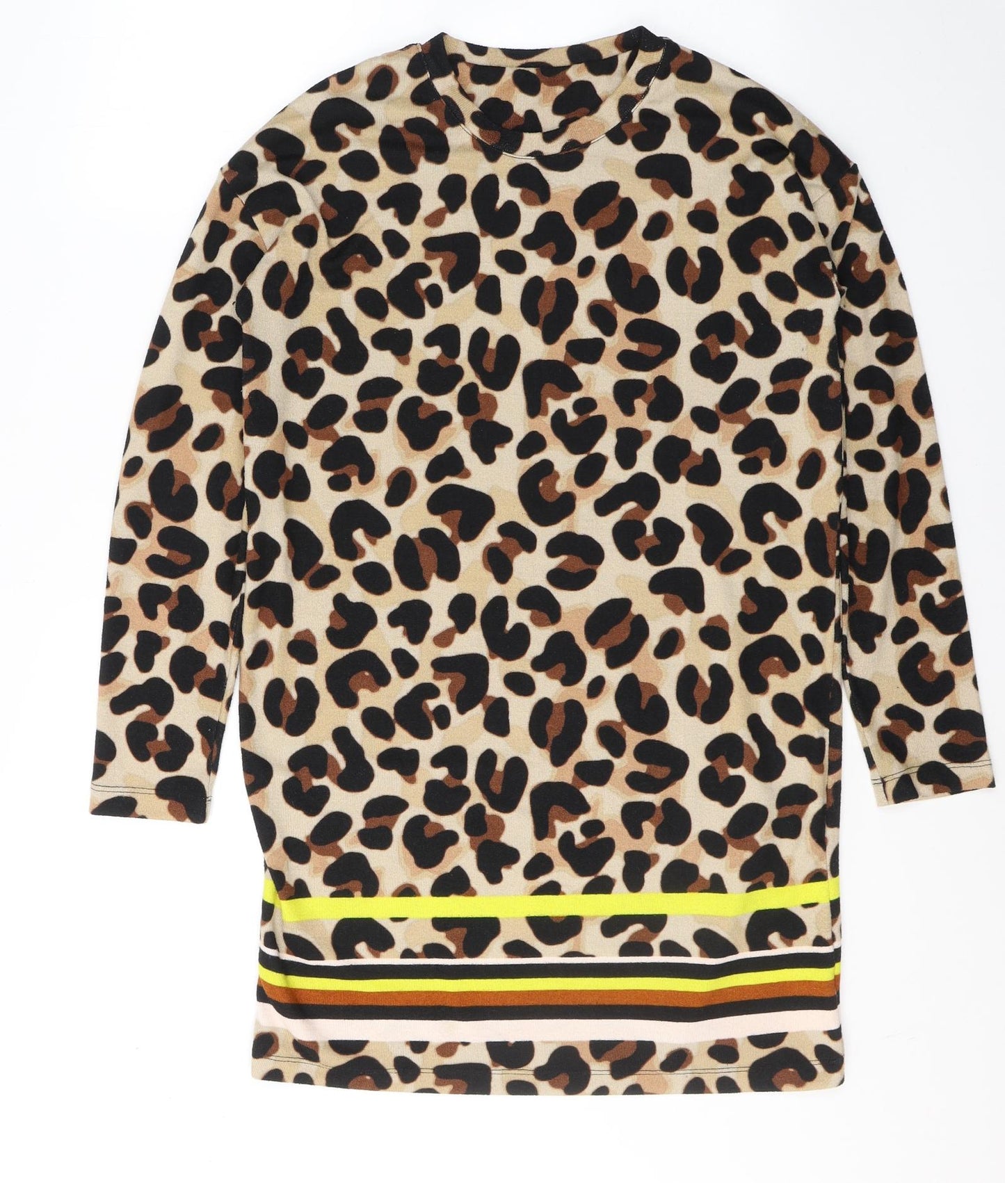 F&F Womens Beige Animal Print Polyester Jacket Dress  Size 12  Round Neck Pullover