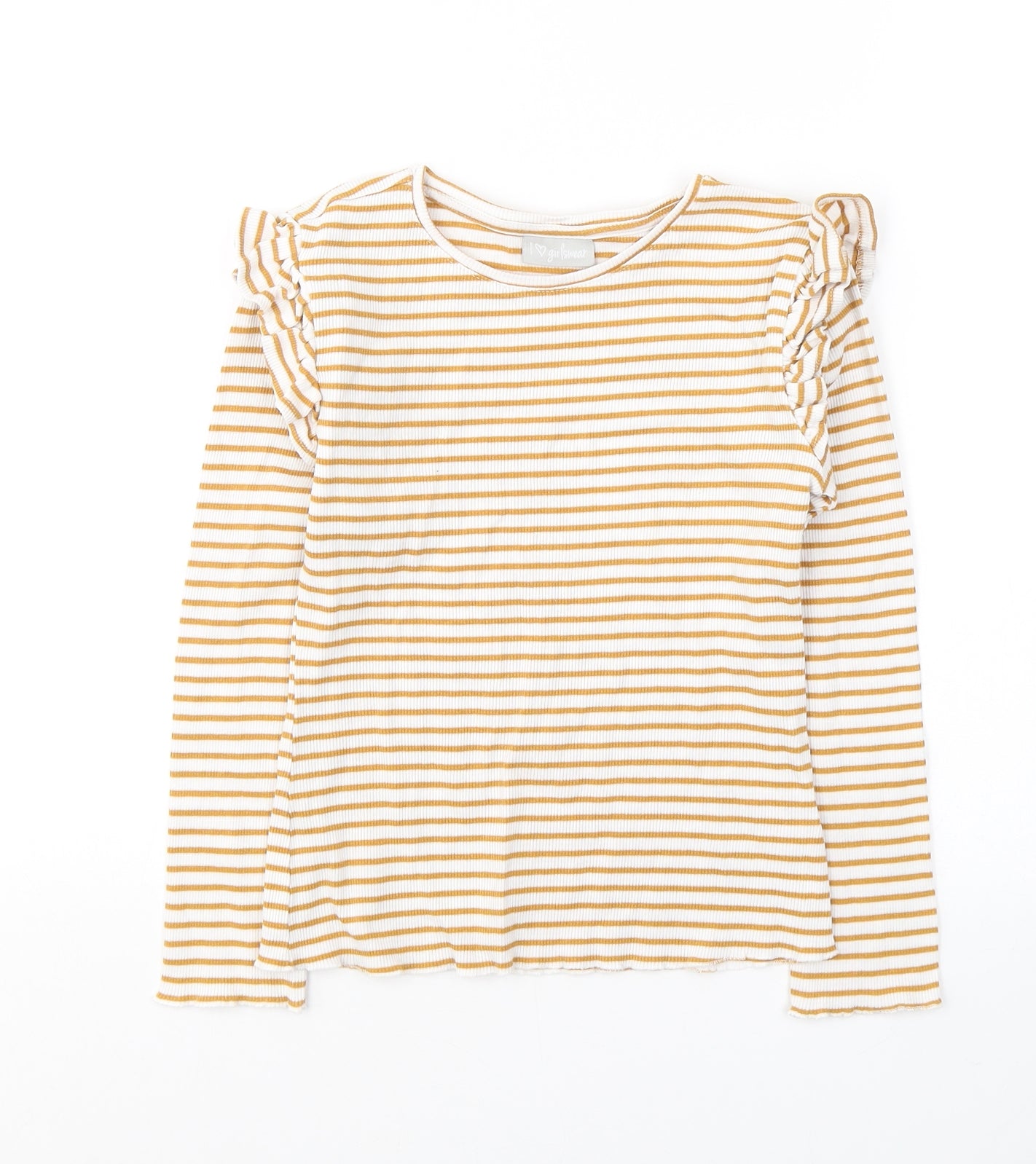 Matalan Girls White Striped Cotton Jersey Casual Size 9 Years Round Neck Pullover