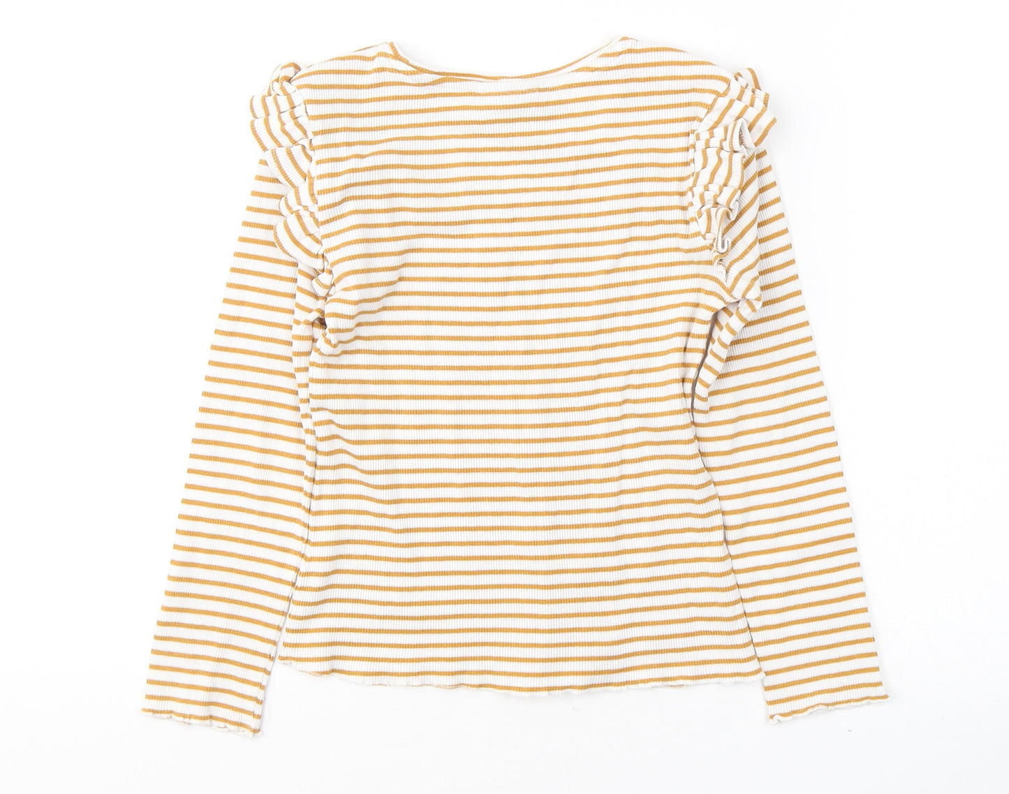Matalan Girls White Striped Cotton Jersey Casual Size 9 Years Round Neck Pullover