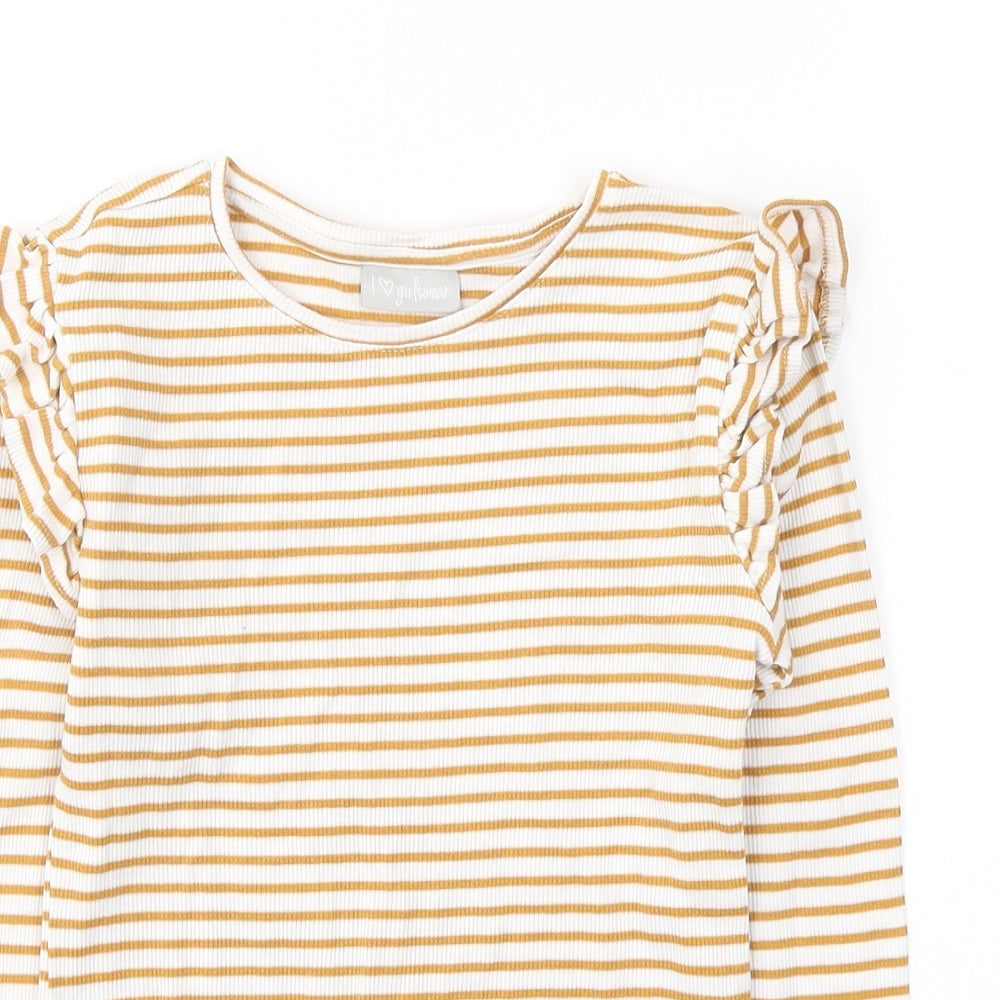 Matalan Girls White Striped Cotton Jersey Casual Size 9 Years Round Neck Pullover