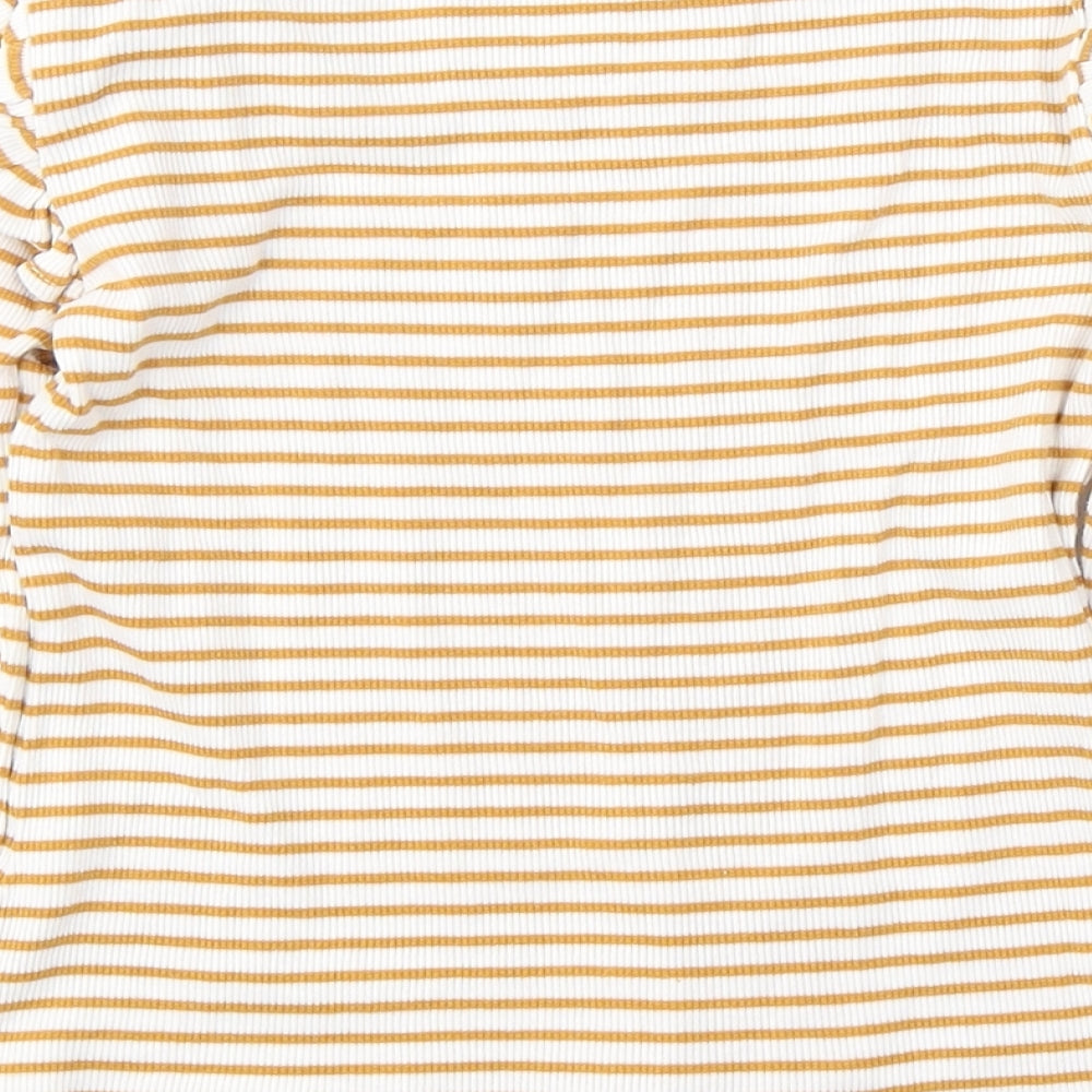 Matalan Girls White Striped Cotton Jersey Casual Size 9 Years Round Neck Pullover