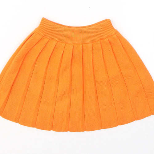 Preworn Girls Orange  Acrylic Pleated Skirt Size 3 Years  Regular Pull On