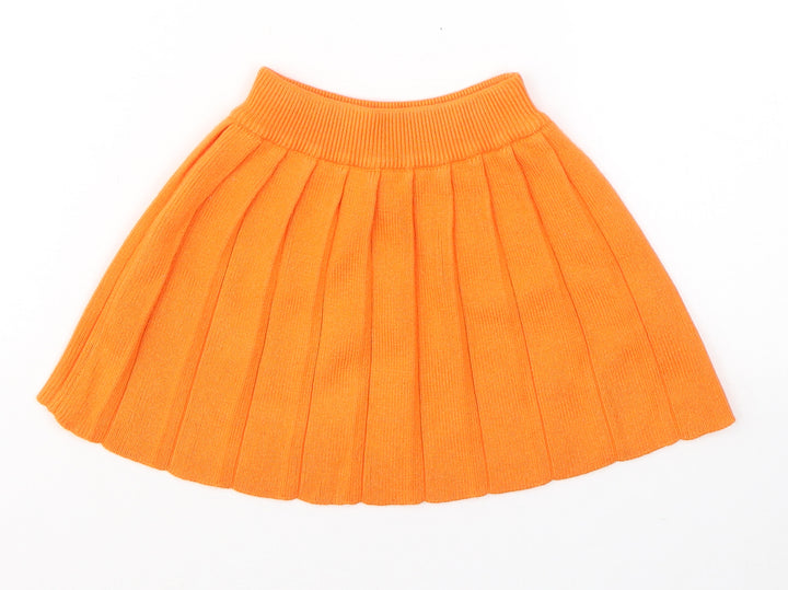Preworn Girls Orange  Acrylic Pleated Skirt Size 3 Years  Regular Pull On