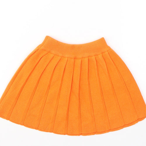 Preworn Girls Orange  Acrylic Pleated Skirt Size 3 Years  Regular Pull On