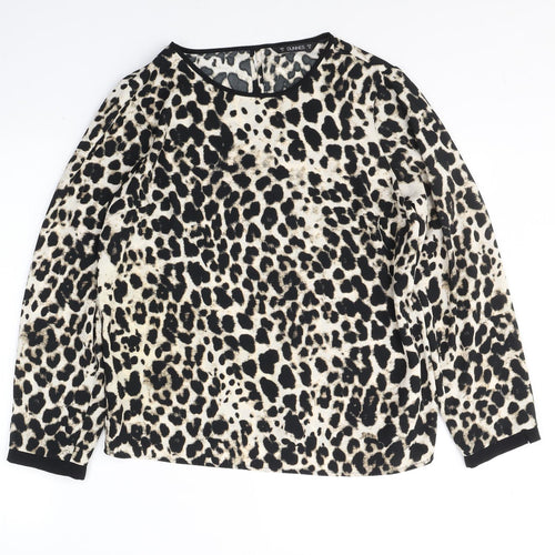 Dunnes Stores Womens Beige Animal Print Polyester Basic Blouse Size 12 Round Neck