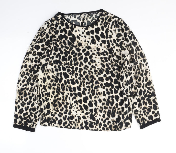 Dunnes Stores Womens Beige Animal Print Polyester Basic Blouse Size 12 Round Neck