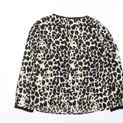 Dunnes Stores Womens Beige Animal Print Polyester Basic Blouse Size 12 Round Neck