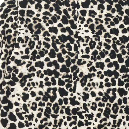Dunnes Stores Womens Beige Animal Print Polyester Basic Blouse Size 12 Round Neck
