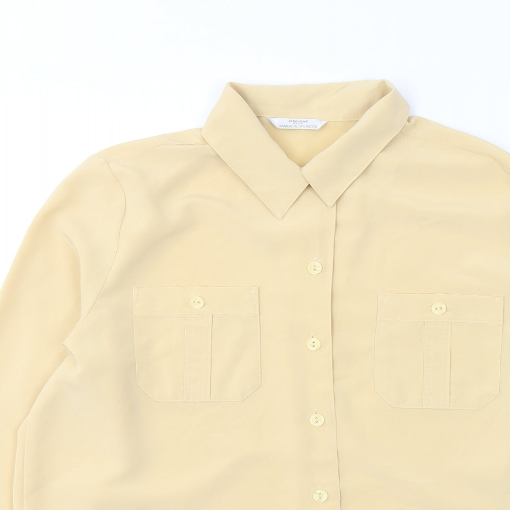 Marks and Spencer Womens Beige  Polyester Basic Button-Up Size 12 Collared