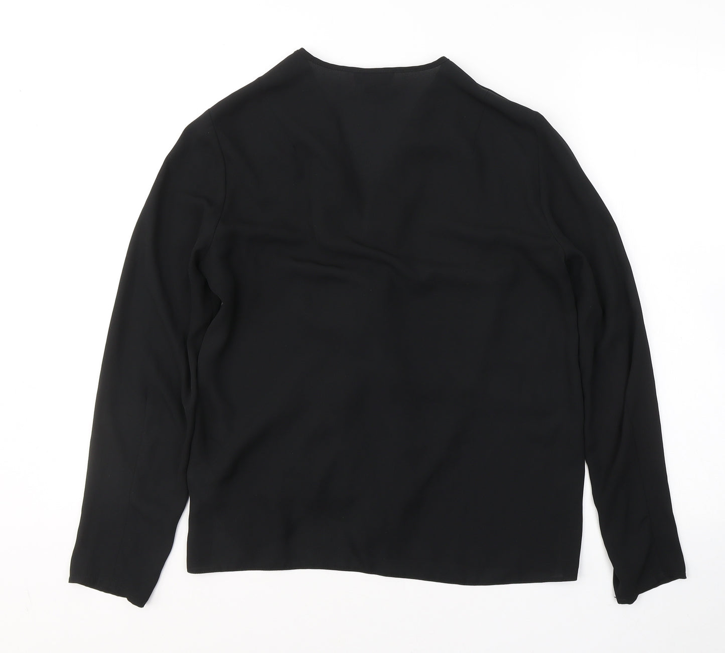 Topshop Womens Black  Polyester Basic Blouse Size 12 V-Neck - knot detail