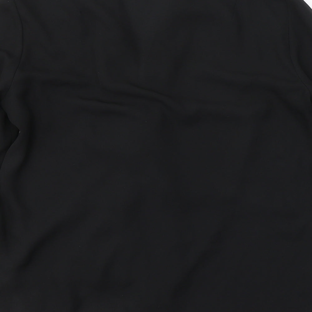 Topshop Womens Black  Polyester Basic Blouse Size 12 V-Neck - knot detail