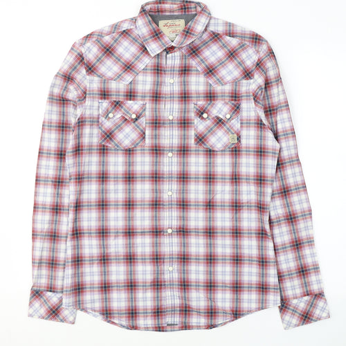 River Island Mens Red Plaid Cotton  Button-Up Size S Collared Button