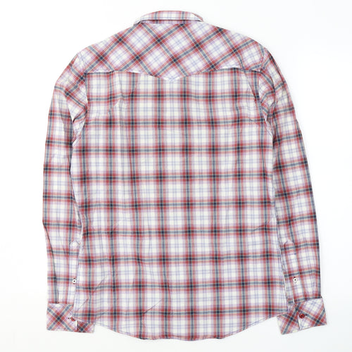 River Island Mens Red Plaid Cotton  Button-Up Size S Collared Button