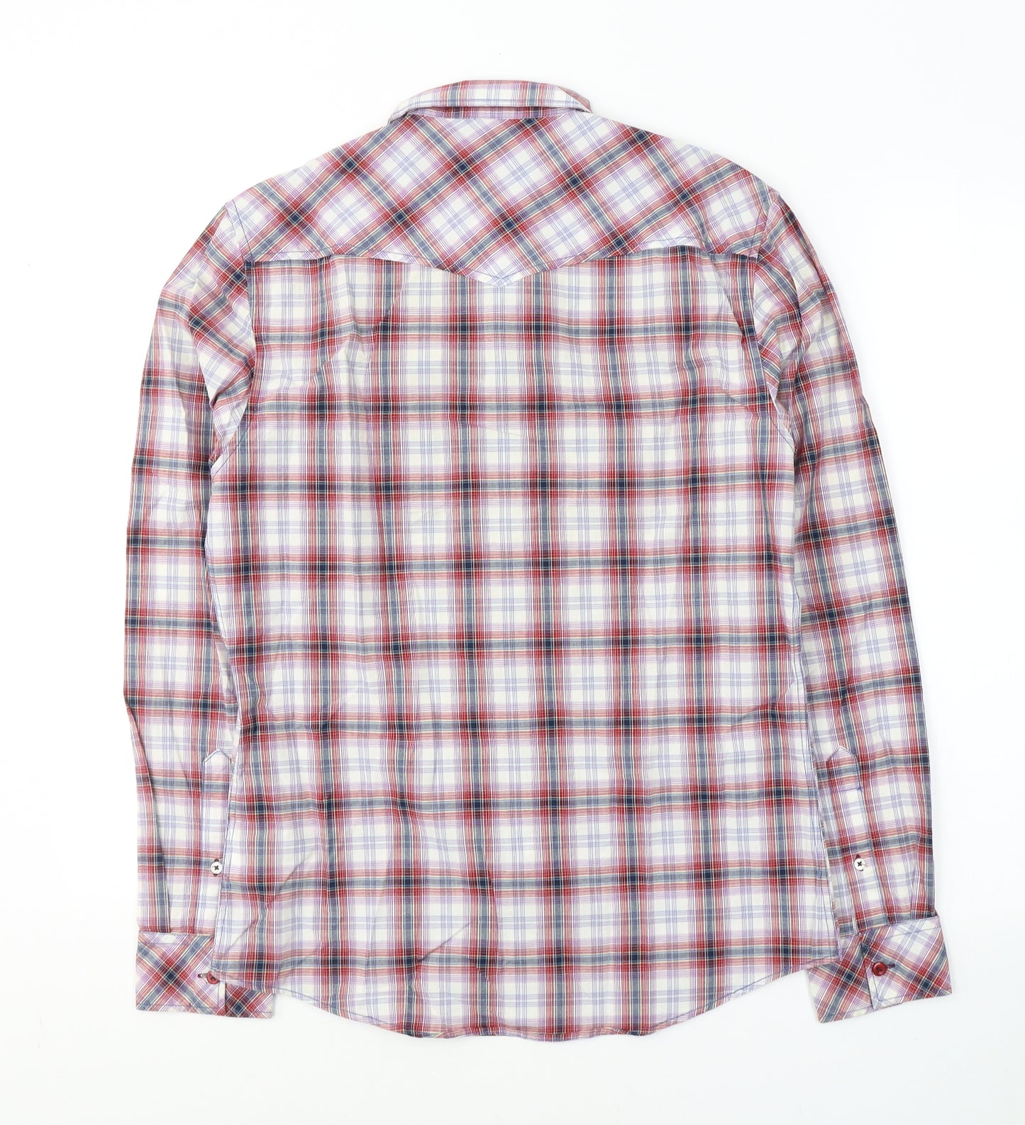 River Island Mens Red Plaid Cotton  Button-Up Size S Collared Button