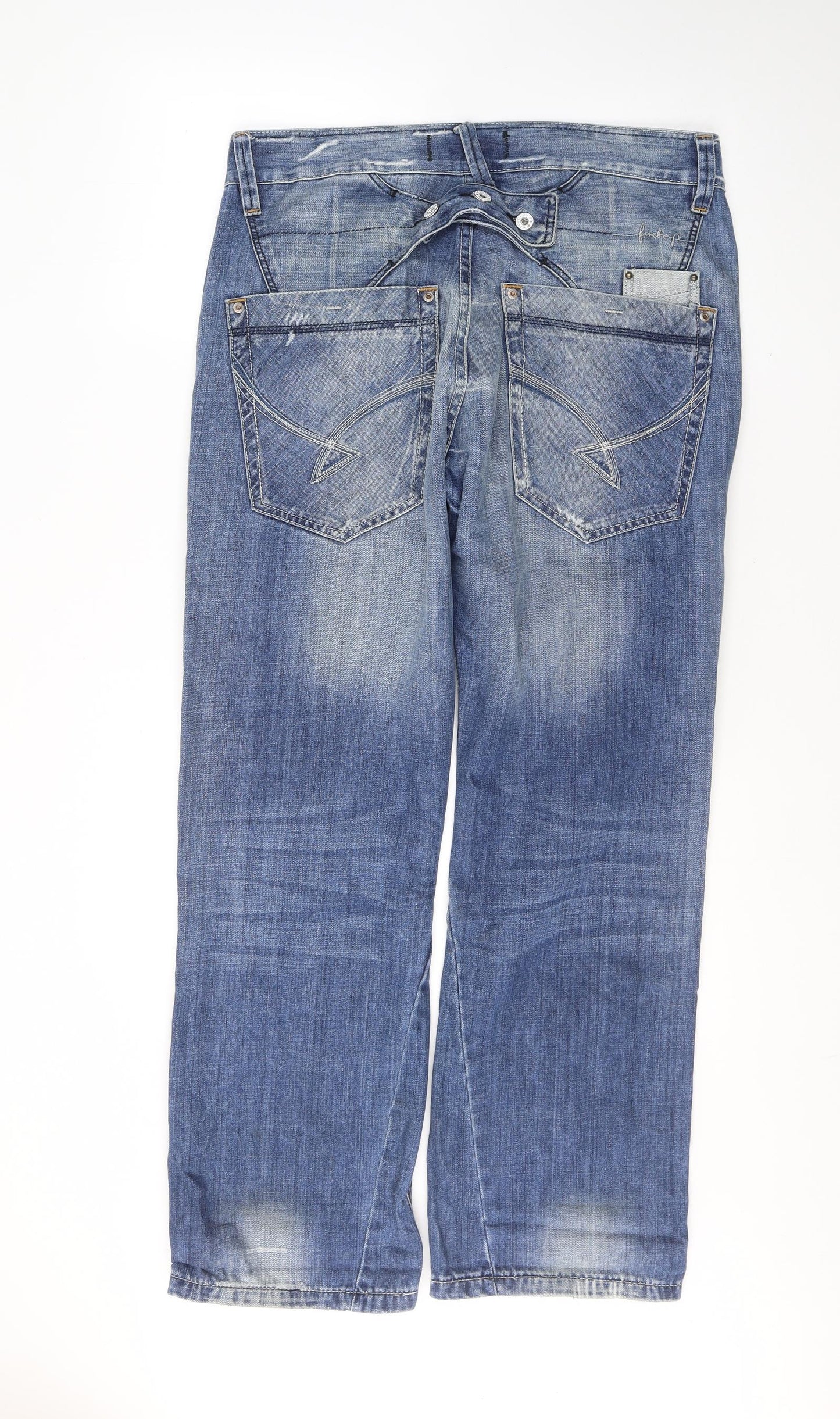 Firetrap Mens Blue  Cotton Straight Jeans Size 34 L30 in Regular Button