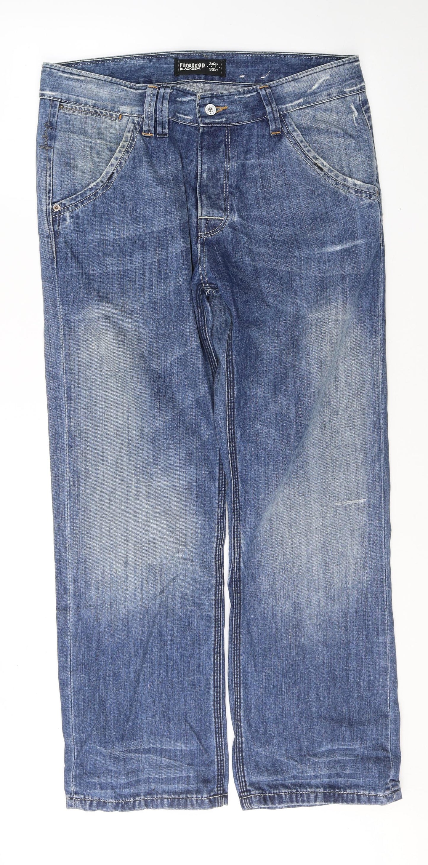 Firetrap Mens Blue  Cotton Straight Jeans Size 34 L30 in Regular Button