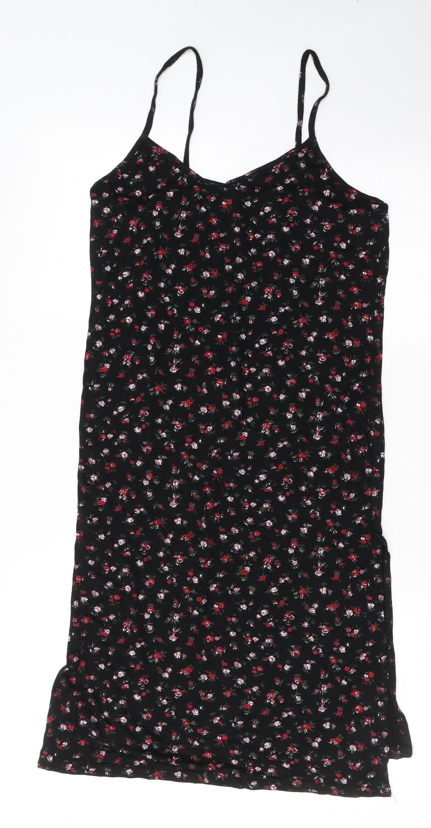 Boohoo Womens Black Floral Viscose Tank Dress  Size 10  V-Neck Pullover