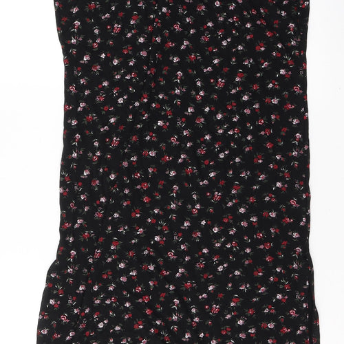 Boohoo Womens Black Floral Viscose Tank Dress  Size 10  V-Neck Pullover