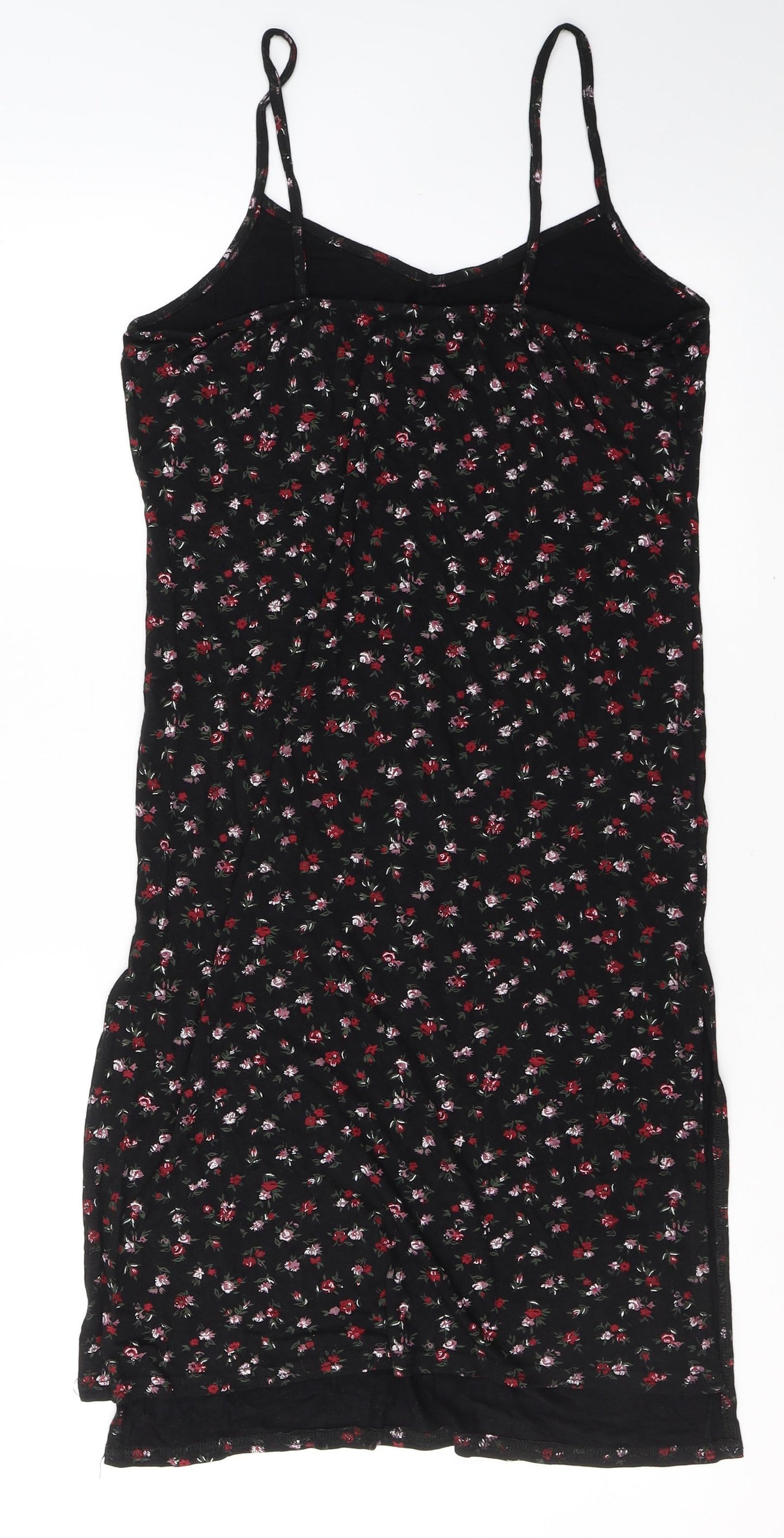 Boohoo Womens Black Floral Viscose Tank Dress  Size 10  V-Neck Pullover