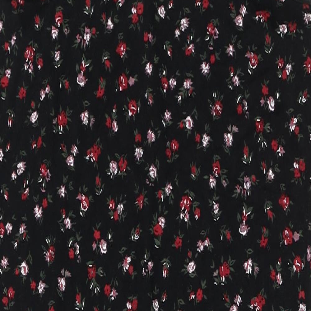 Boohoo Womens Black Floral Viscose Tank Dress  Size 10  V-Neck Pullover